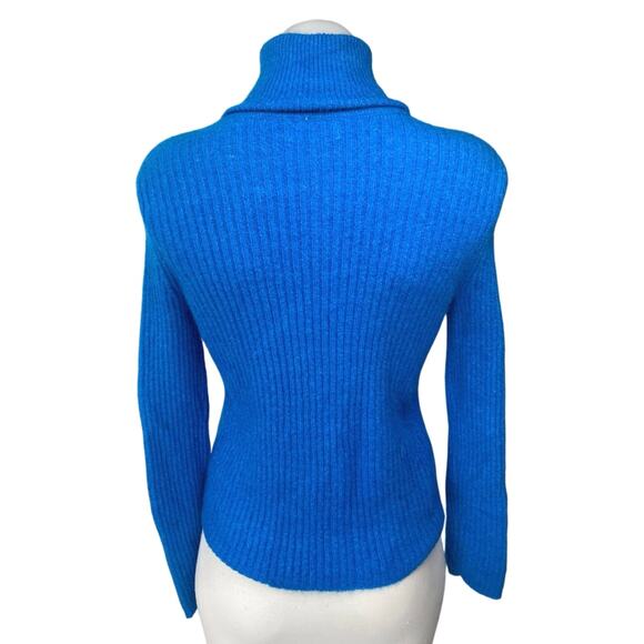 MNG Mango Women's Blue Ribbed Knit Long Sleeve Turtleneck Sweater Top Size XS - Picture 2 of 3